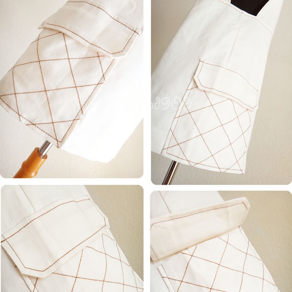 Cream Button Down Overall Skirt Pinafore Dress - Picture 4 of 8